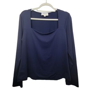 Pinque Fitted Blue Square Neck Long Sleeve Top Size XL NWOT